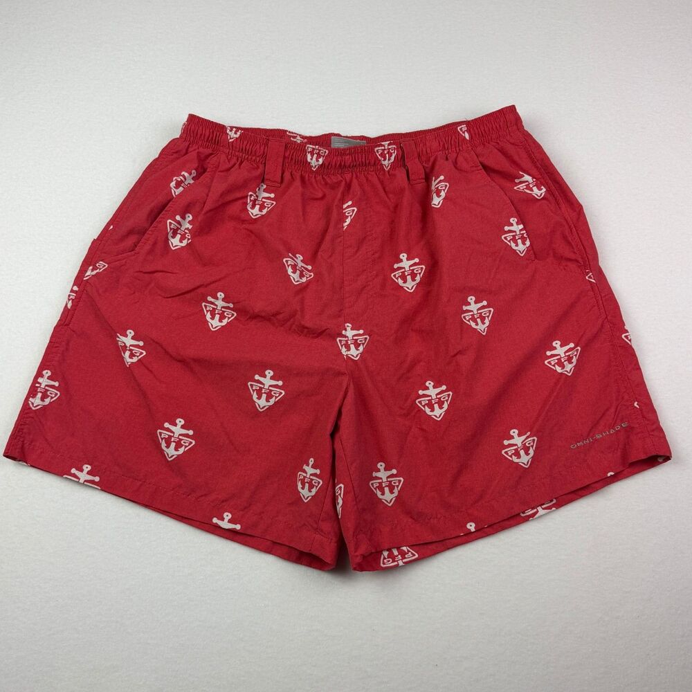 Columbia PFG Red Anchor Print Swim Trunks Large